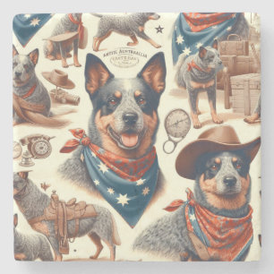 Vintage Australian Cattle Dog Illustration Stone Coaster
