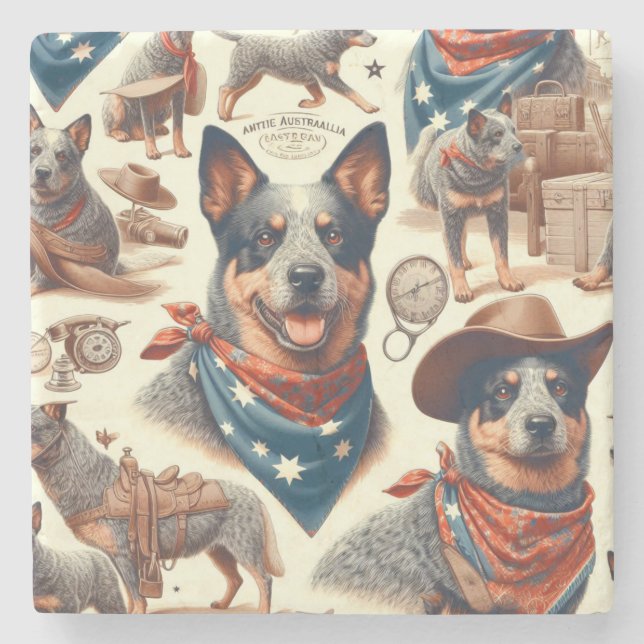Vintage Australian Cattle Dog Illustration Stone Coaster (Front)