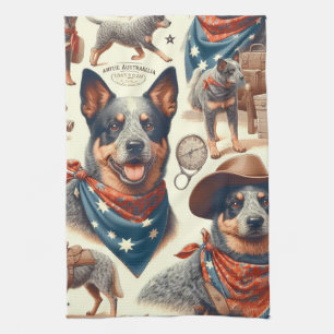 Vintage Australian Cattle Dog Illustration Tea Towel
