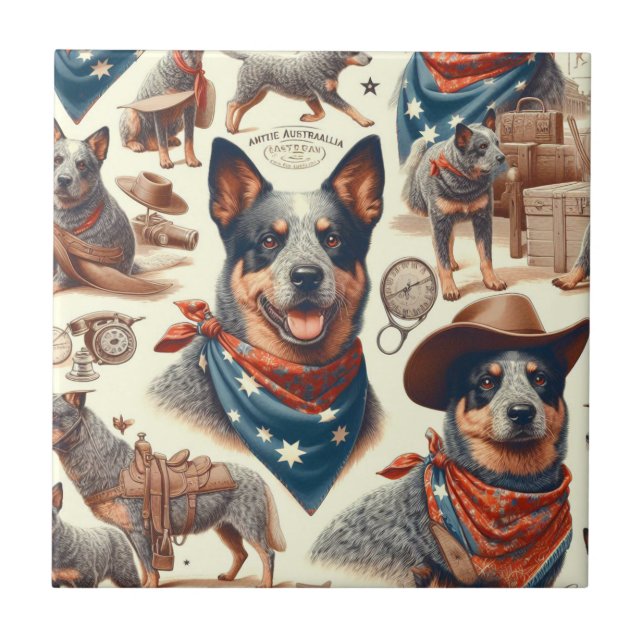 Vintage Australian Cattle Dog Illustration Tile (Front)