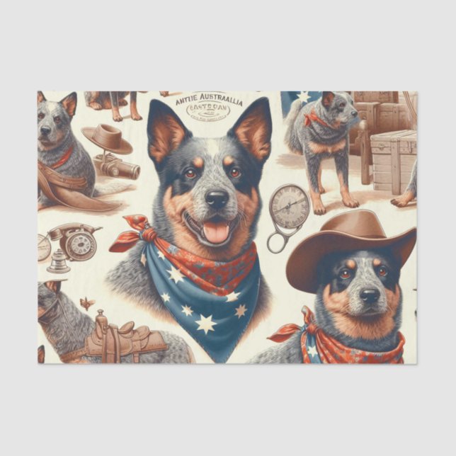 Vintage Australian Cattle Dog Illustration Tissue Paper (Front)