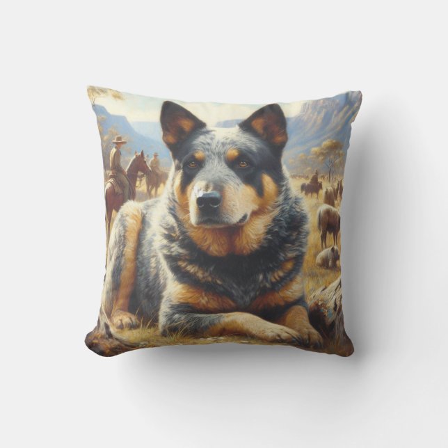 Vintage Australian Cattle Dog Painting Cushion (Front)
