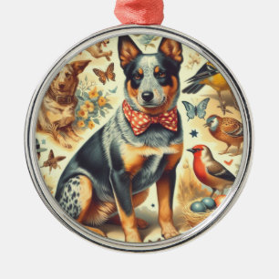 Vintage Australian Cattle Dog Painting Metal Tree Decoration