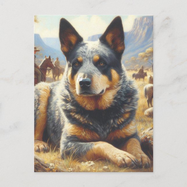 Vintage Australian Cattle Dog Painting Postcard (Front)