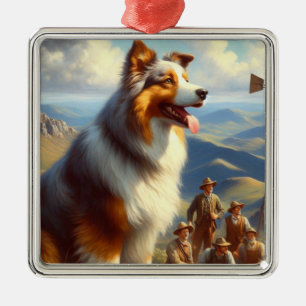 Vintage Australian Shepherd Painting Metal Tree Decoration