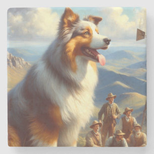 Vintage Australian Shepherd Painting Stone Coaster