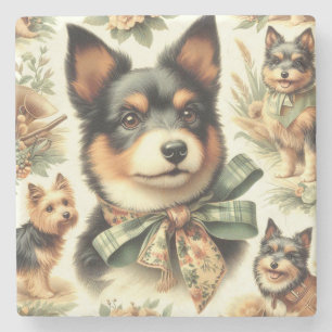 Vintage Australian Terrier Painting Illustration Stone Coaster