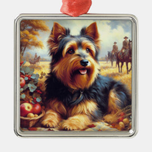 Vintage Australian Terrier Painting Metal Tree Decoration