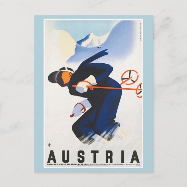 Vintage Austria Alps Mountains Ski Travel Postcard (Front)