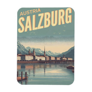 Vintage Austria capital salzburg skyline Magnet