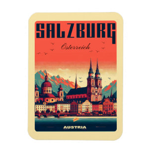 Vintage Austria capital salzburg skyline Magnet
