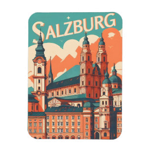 Vintage Austria capital salzburg skyline Magnet