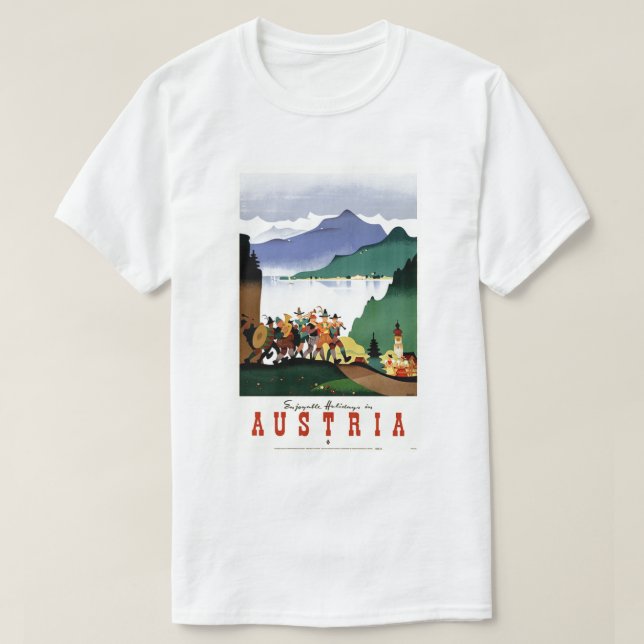 Vintage Austria Travel Art Poster T-Shirt (Design Front)