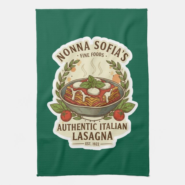 Vintage Authentic Italian Lasagna Label Tea Towel (Vertical)