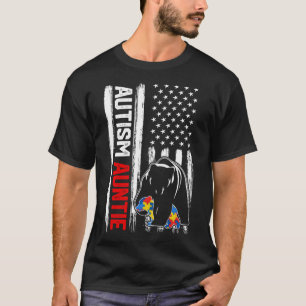 Vintage Autism Auntie Bear American Flag Awareness T-Shirt