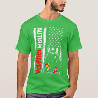 Vintage Autism Grampa Bear American Flag Awareness T-Shirt