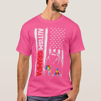 Vintage Autism Grampa Bear American Flag Awareness T-Shirt