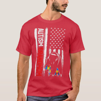 Vintage Autism Grandmom Bear American Flag Awarene T-Shirt