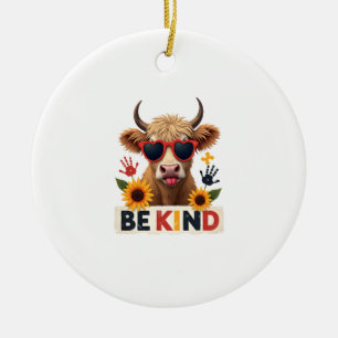 Vintage Autism Highland Cow Be Kind Rainbow Puzzle Ceramic Tree Decoration