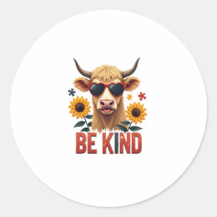 Vintage Autism Highland Cow Be Kind Rainbow Puzzle Classic Round Sticker