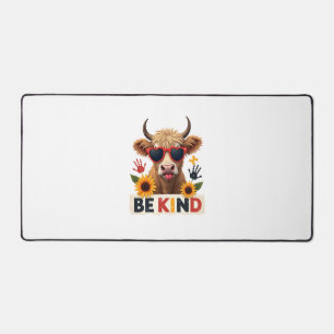 Vintage Autism Highland Cow Be Kind Rainbow Puzzle Desk Mat