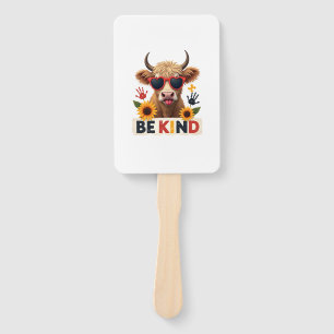 Vintage Autism Highland Cow Be Kind Rainbow Puzzle Hand Fan