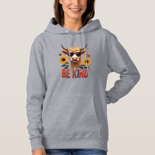 Vintage Autism Highland Cow Be Kind Rainbow Puzzle Hoodie