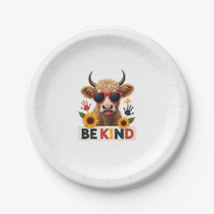 Vintage Autism Highland Cow Be Kind Rainbow Puzzle Paper Plate