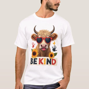 Vintage Autism Highland Cow Be Kind Rainbow Puzzle T-Shirt