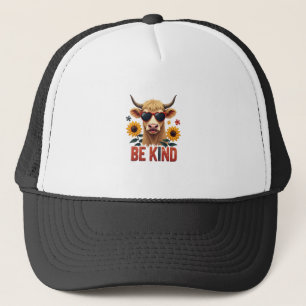 Vintage Autism Highland Cow Be Kind Rainbow Puzzle Trucker Hat