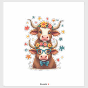 Vintage Autism Highland Cow Trio Peeking Cute Cow 