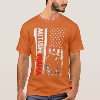 Vintage Autism Mama Bear American Flag Awareness F T-Shirt