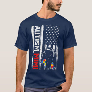 Vintage Autism Mimi Bear American Flag Awareness F T-Shirt