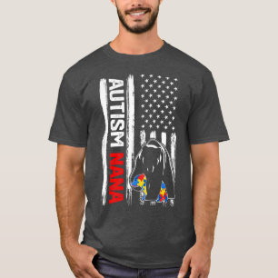 Vintage Autism Nana Bear American Flag Awareness F T-Shirt