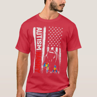 Vintage Autism Nanny Bear American Flag Awareness T-Shirt
