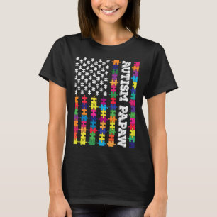 Vintage Autism Papaw Patriotic Puzzle American Fla T-Shirt