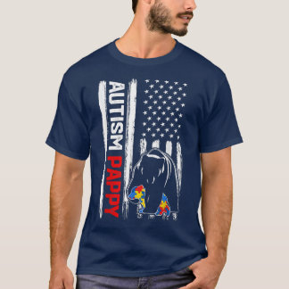 Vintage Autism Pappy Bear American Flag Awareness T-Shirt