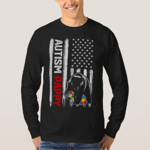 Vintage Autism Pappy Bear American Flag Awareness T-Shirt