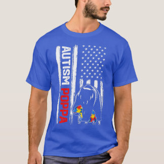 Vintage Autism Poppa Bear American Flag Awareness T-Shirt