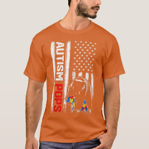 Vintage Autism Pops Bear American Flag Awareness F T-Shirt