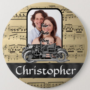 Vintage auto and music sheet 6 cm round badge