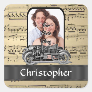 Vintage auto and music sheet square sticker