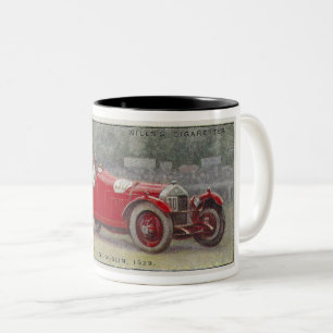 VINTAGE AUTO ILLUSTRATION, 1929 RACER CIG CARD Two-Tone COFFEE MUG