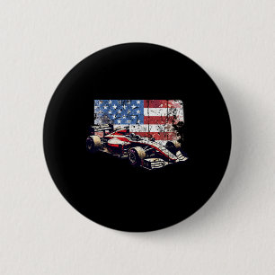 Vintage Auto Racing Car American Flag 4th Of July  6 Cm Round Badge