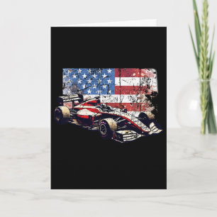 Vintage Auto Racing Car American Flag 4th Of July  Card