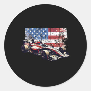 Vintage Auto Racing Car American Flag 4th Of July  Classic Round Sticker