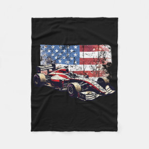 Vintage Auto Racing Car American Flag 4th Of July Fleece Blanket