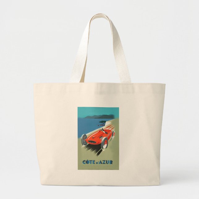 Vintage Auto Racing Large Tote Bag (Front)