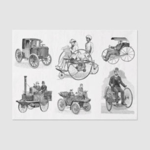 Vintage Auto Wheel Inventions Decoupage Collage Tissue Paper