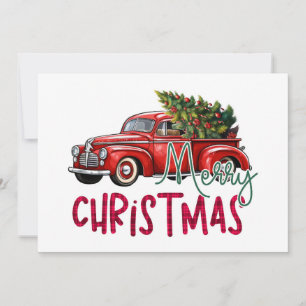 Vintage Automobile and Christmas Tree  Holiday Card